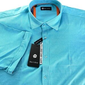 Men's Max Colton Teal Blue Jersey Stretch Short Sleeve Shirt Cuff Design NWT